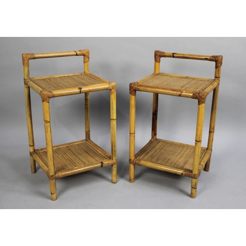 460 - A Pair of Bamboo and Woven Cane Two Tier Bedside Tables, 35cm wide