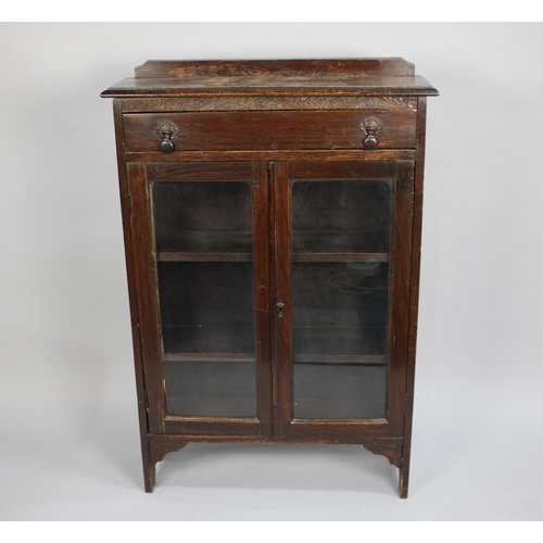 477 - An Edwardian Oak Narrow Hall Bookcase Cabinet with Galleried Top, 76cm wide