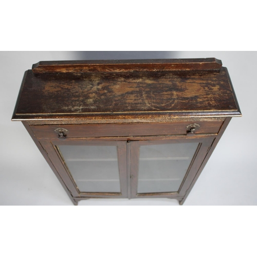 477 - An Edwardian Oak Narrow Hall Bookcase Cabinet with Galleried Top, 76cm wide