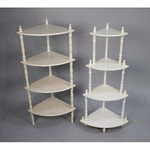 484 - Two White Painted Modern Four Tier Corner Whatnots