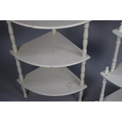 484 - Two White Painted Modern Four Tier Corner Whatnots