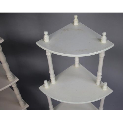 484 - Two White Painted Modern Four Tier Corner Whatnots