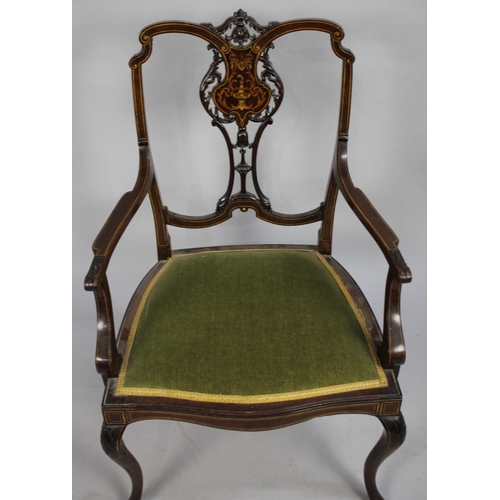 496 - An Edwardian Ladies Nursing Armchair with Front Cabriole Supports, Pierced and Carved Central Splat ... 