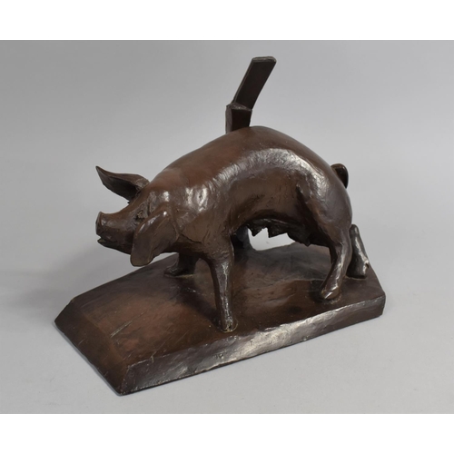 61 - A Modern Heredities bronze Effect Resin Study of Sow Scratching On Post, 28cms Plinth Base