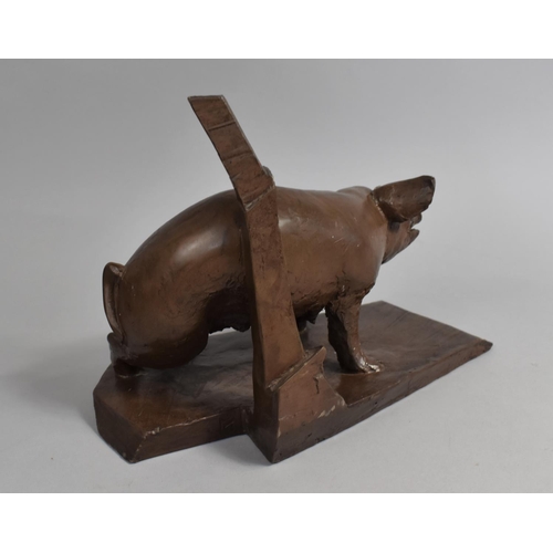 61 - A Modern Heredities bronze Effect Resin Study of Sow Scratching On Post, 28cms Plinth Base