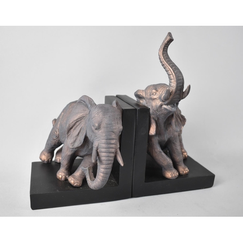 63 - A Pair of Modern Novelty Bookends in the Form of Elephants Scratching Against Wall, Tallest 25cms hi... 