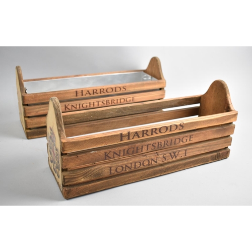 8 - A Pair of Reproduction Wooden Planters, Inscribed for Harrods and with Printed Paper Crests to Ends,... 