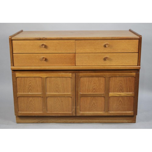 475 - A 1960's Nathan Teak Lowboy with Four Short Drawers Over Square Panelled Cupboard Base,100cm wide