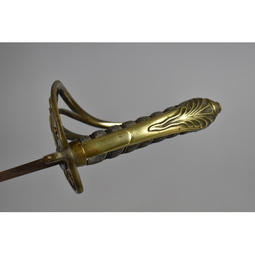 124 - A Victorian 1845 Pattern Infantry Officers Sword with Brass Guard , Shagreen Handle and Slightly Cur... 