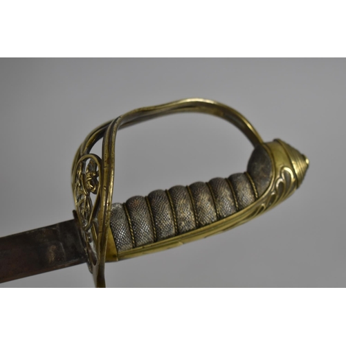 124 - A Victorian 1845 Pattern Infantry Officers Sword with Brass Guard , Shagreen Handle and Slightly Cur... 