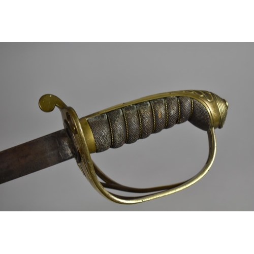 124 - A Victorian 1845 Pattern Infantry Officers Sword with Brass Guard , Shagreen Handle and Slightly Cur... 