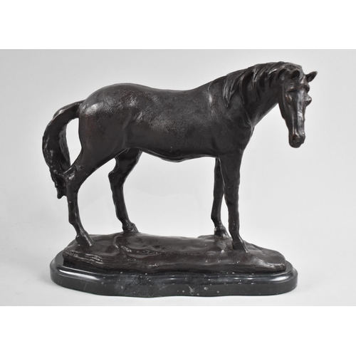 127 - A Bronze Study of a Stallion on Marble Plinth, 24cm wide