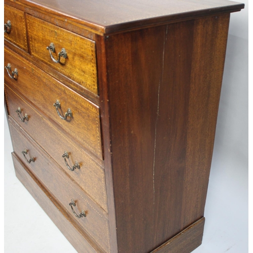 132 - A 19th Century Inlaid Mahogany Chest of Two Short and Three Long Drawers, Plinth Base, 96cm wide