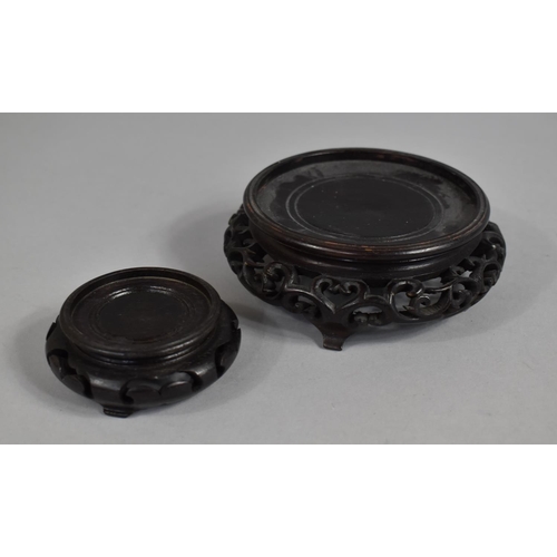 140 - Two Carved and Pierced Chinese Vase Stands for 8.5cm and 4cm Diameter Vases