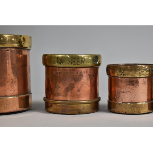 141 - A Set of Five Indian Graduated Copper and Brass Measures, with Makers Inscription