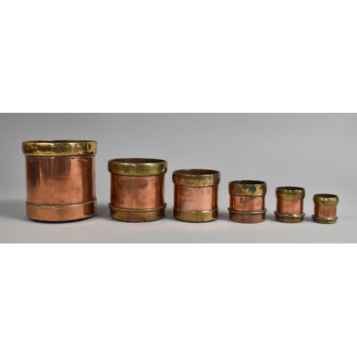 141 - A Set of Five Indian Graduated Copper and Brass Measures, with Makers Inscription