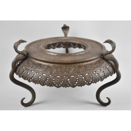 142 - A Pierced and Etched Metal Indian Vase Stand with Three Cobra Supports for 16cm Diameter Vase