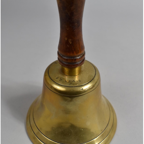 147 - A Vintage Brass Hand Bell with Turned Wooden Handle, Inscribed St Chads, 22cm high