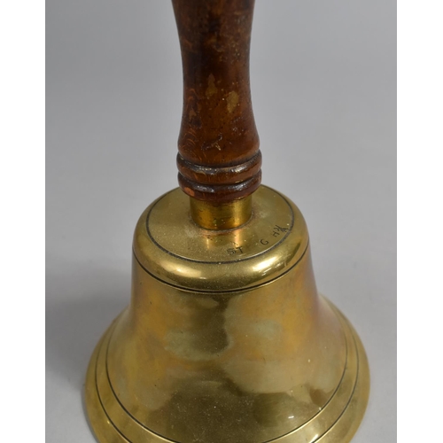 147 - A Vintage Brass Hand Bell with Turned Wooden Handle, Inscribed St Chads, 22cm high