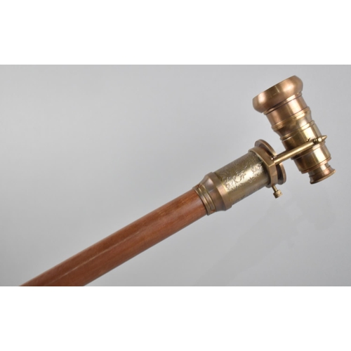 175 - A Reproduction Brass Telescope Topped Walking Cane, as was Made by Dollond 1929