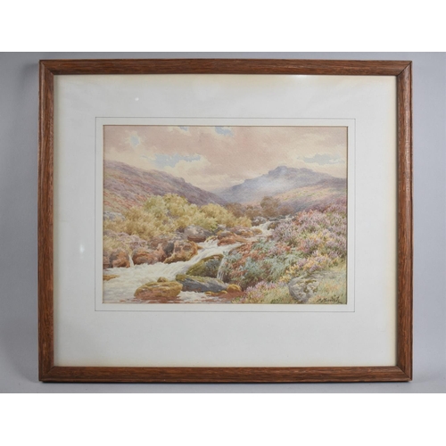 196 - A Framed Watercolour Depicting Mountain Waterfall by B Morrish, 30x22cm