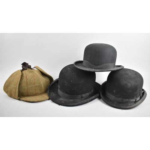 200 - A Collection of Three Bowler Hats and a Deer Stalker, Various Condition Issues