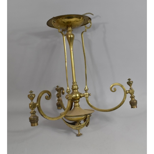 209 - An Art Nouveau Brass Three Branch Ceiling Chandelier, 49cm high