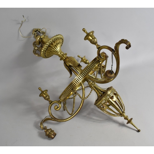 212 - An Early 20th Century Heavy Brass Ceiling Three Branch Chandelier, 60cm high