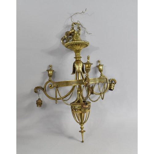 212 - An Early 20th Century Heavy Brass Ceiling Three Branch Chandelier, 60cm high