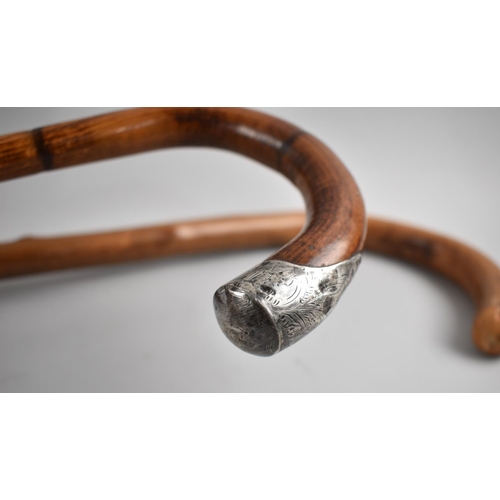 214 - A Silver Mounted Walking Stick with Bamboo Cane Hallmarked 1922, Together with One Other