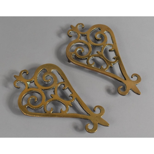 215 - A Pair of Small Victorian Brass Pierced Flat Iron Stands, 16.5cm Long