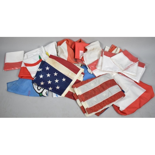 240 - A Collection of 21 Printed Flags to Include USA, England, Olympics, United Nations and Yorkshire etc