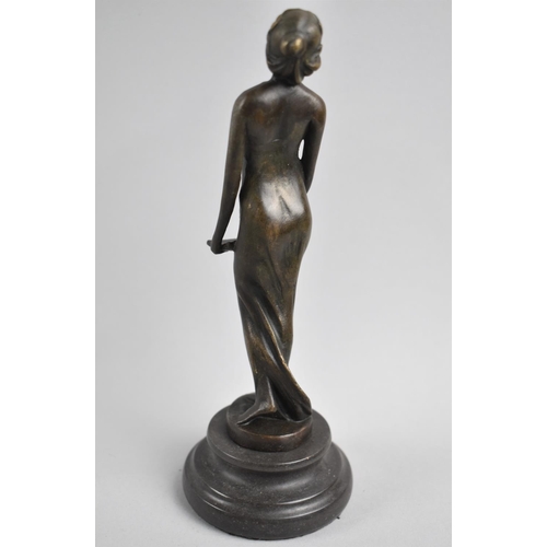 39 - A Reproduction Art Deco Style Bronze of Maiden with Tray, Turned Stepped Plinth, 19cms High