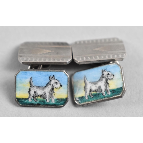 501 - A Pair of Sterling Silver and Enamel Cufflinks the Terminals with Highland Terriers