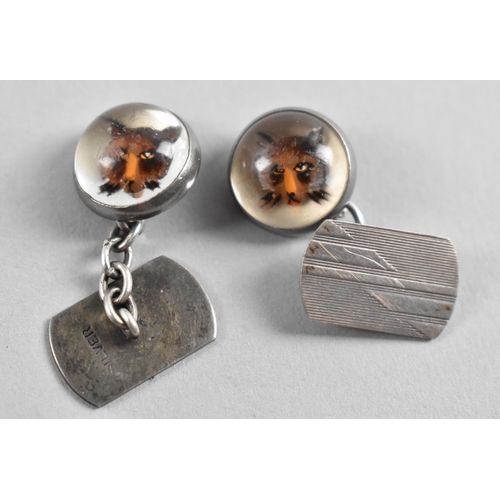 502 - A Pair of Essex Crystal Fox Mask on Sterling Silver Cufflinks