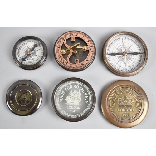 61 - A Collection of Three Reproduction Circular Brass Cased Compasses