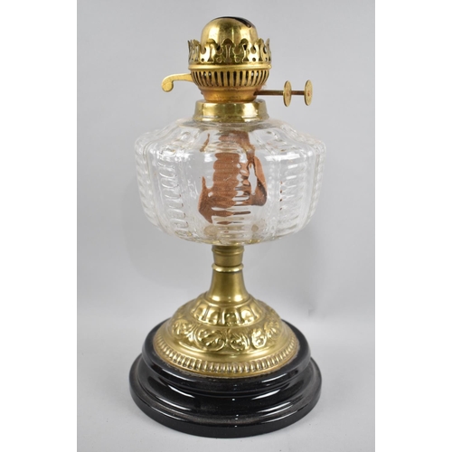 67 - A Late Victorian/Edwardian Brass Oil Lamp Base with Moulded Glass Reservoir, No Chimney or Shade, 33... 