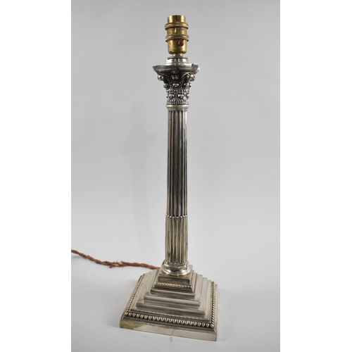 68 - An Early 20th Century Table Lamp Base in the Form of a Reeded Corinthian Column on Stepped Plinth Ba... 