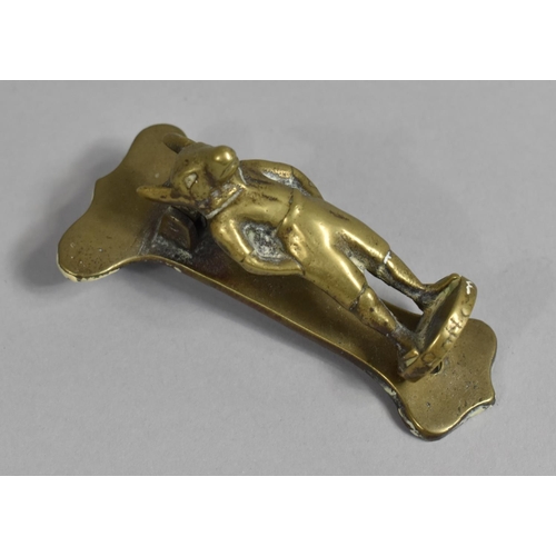 72 - A Vintage Brass Doorknocker in the Form of an Anthropomorphic Rabbit in Shorts, 9cms High