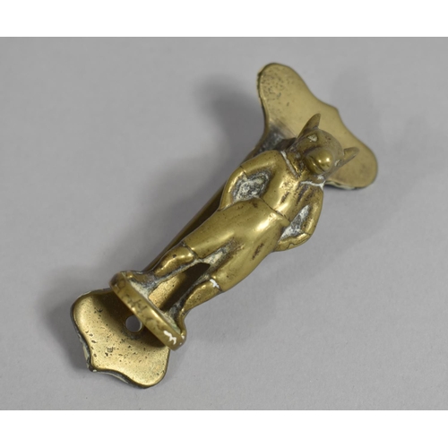 72 - A Vintage Brass Doorknocker in the Form of an Anthropomorphic Rabbit in Shorts, 9cms High