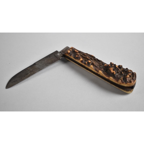 74 - An Early 18th Century Folding Pocket Knife, The Blade Inscribed Cast Steel, Stag Horn Grip