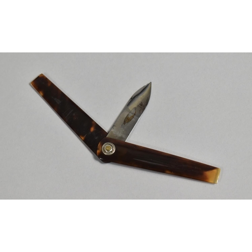 80 - A Leather Cased Folding Knife/Fleam, Tortoiseshell Scales, Blade Inscribed Todd