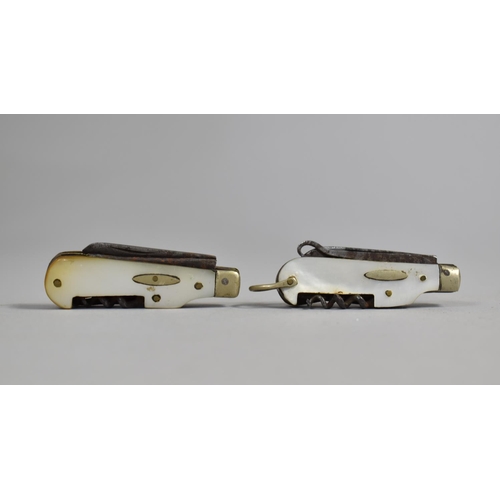 89 - A Pair of Vintage Small Multitool Knives with Mother of Pearl Scales, 5.25cms Long