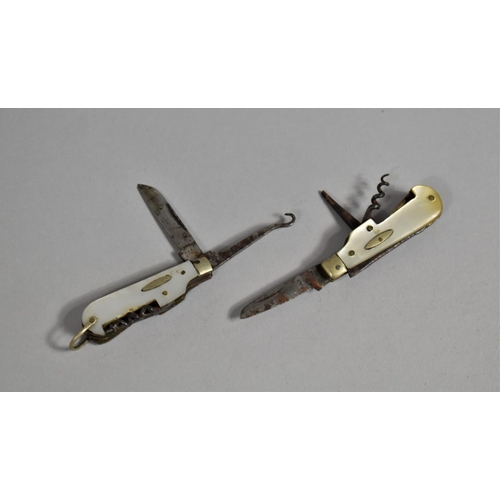 89 - A Pair of Vintage Small Multitool Knives with Mother of Pearl Scales, 5.25cms Long