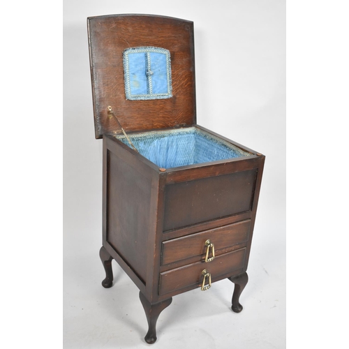 96 - An Edwardian Oak Sewing Box with Lift Top and Two Base Drawers, 37cm Wide