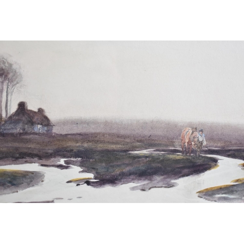 373 - A Framed Watercolour, C Hannaford, Rural Scene Depicting Horse and Farmer Trudging Through Waterlogg... 