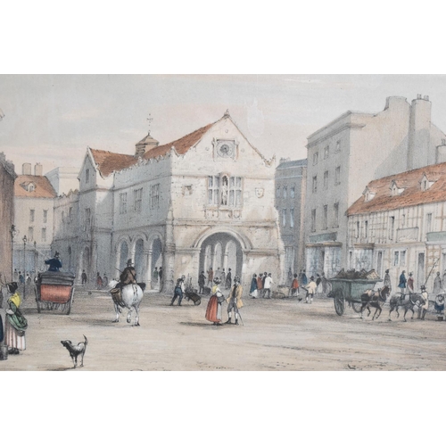 378 - A 19th Century Coloured Engraving, The Market Square, County Hall and Corn Exchange, Shrewsbury, 32x... 