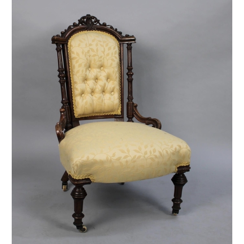 495 - A Pretty Late Victorian Walnut Framed Ladies Nursing Chair with Buttoned Back Panel