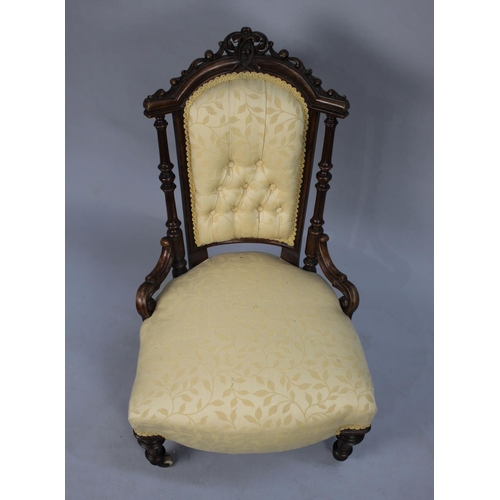 495 - A Pretty Late Victorian Walnut Framed Ladies Nursing Chair with Buttoned Back Panel