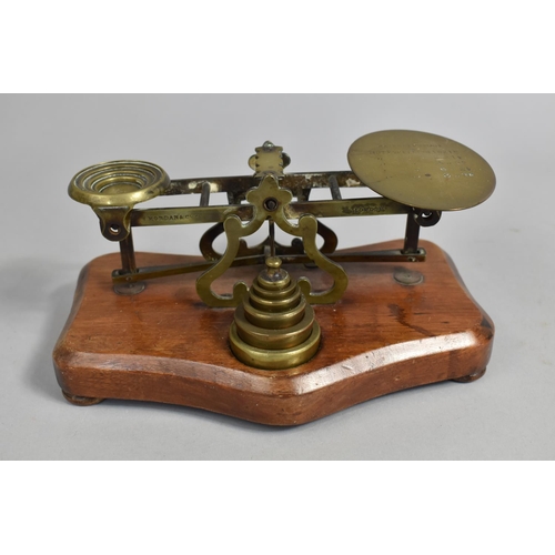 65 - A Late Victorian Brass Postage Scale on Serpentine Shaped Plinth Base with Set of Graduated Weights,... 